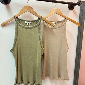 NEW! Bundle of 2 Mystree Ribbed Knit Tank Tops - Green and Tan